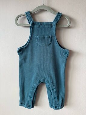 Apple Park Baby 100% Organic Cotton Dark Teal Waffle Overall Jumpsuit 3-6 Months